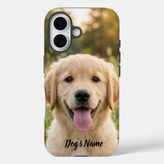 Funda iPhone 16 Foto y nombre de Golden Retriever personalizados