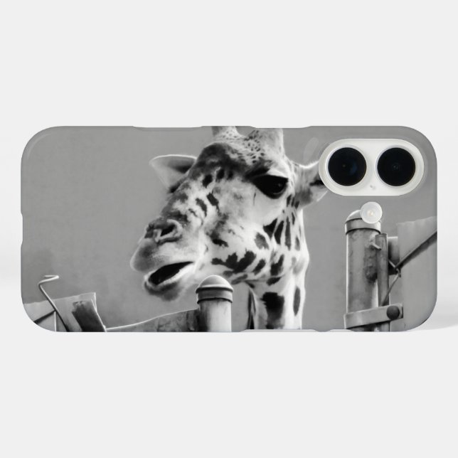 Funda iPhone 16 Fotografía de jirafa - Blanco y negro (Reverso (Horizontal))