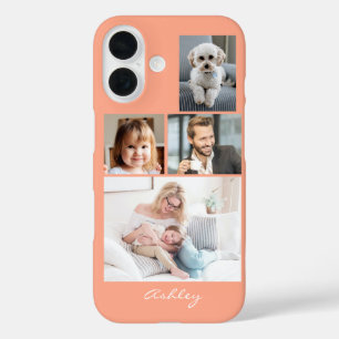 Funda iPhone 16 Fotos de 4 familiares o amigos, nombre de guión en