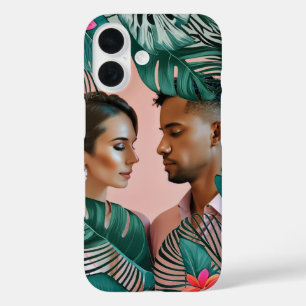 Funda iPhone 16 Fotos de hojas de jungla verde turquesa con elegan