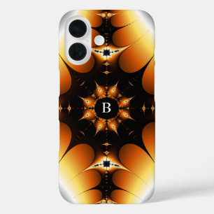Funda iPhone 16 Fractal monogramado simétrico negro y Naranja
