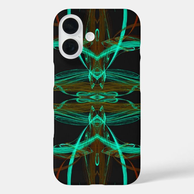 Funda iPhone 16 Fractal verde ajusta para todos los casos (Reverso )