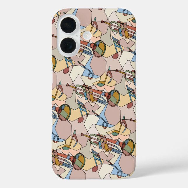 Funda iPhone 16 Fragmentos de notas de música de trompeta (Reverso )