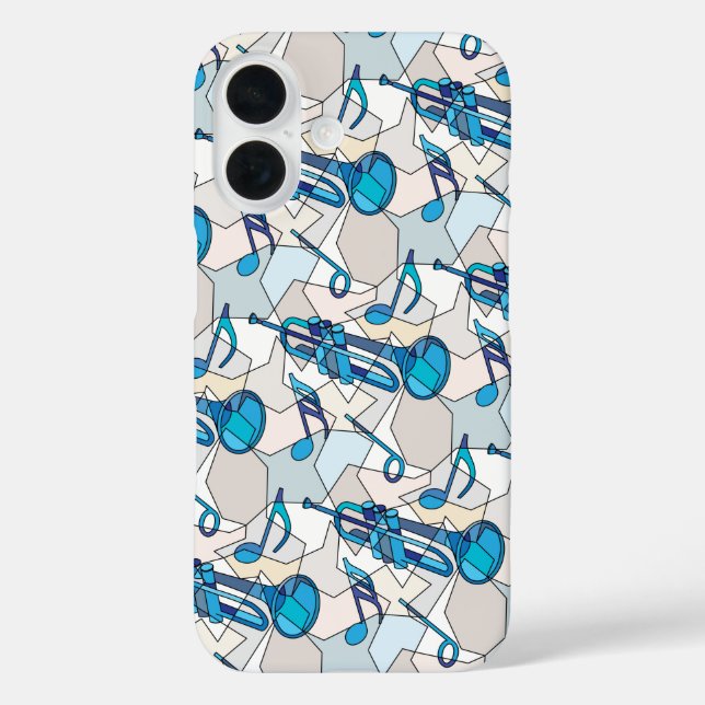 Funda iPhone 16 Fragmentos de notas de música de trompeta (Reverso )