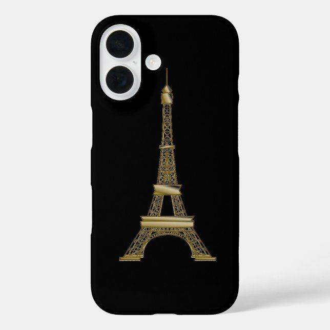 Funda iPhone 16 French Black & Gold Eiffel Tower (Reverso )