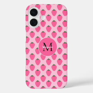 Funda iPhone 16 Fresas rosas, lindas personalizadas