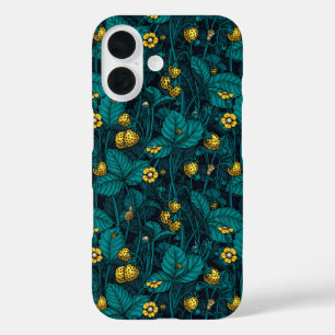 Funda iPhone 16 Fresas silvestres, amarillas y azules