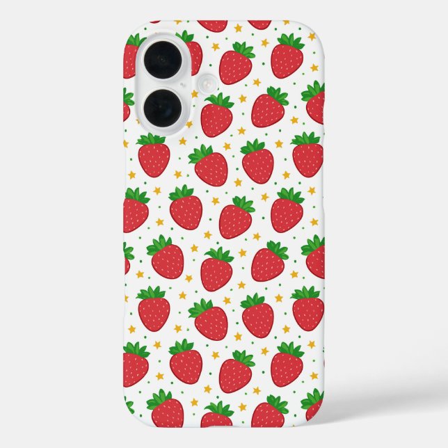 Funda iPhone 16 Fresas y estrellas cutáneas (Reverso )