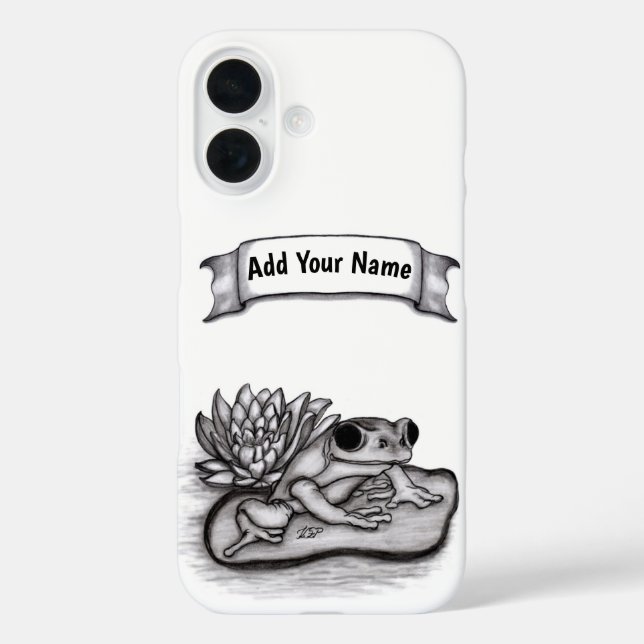 Funda iPhone 16 Froggy with Lotus Flower , Add Your Name (Reverso )