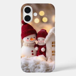 Funda iPhone 16 Frosty Snowman Siblings Winter Joy