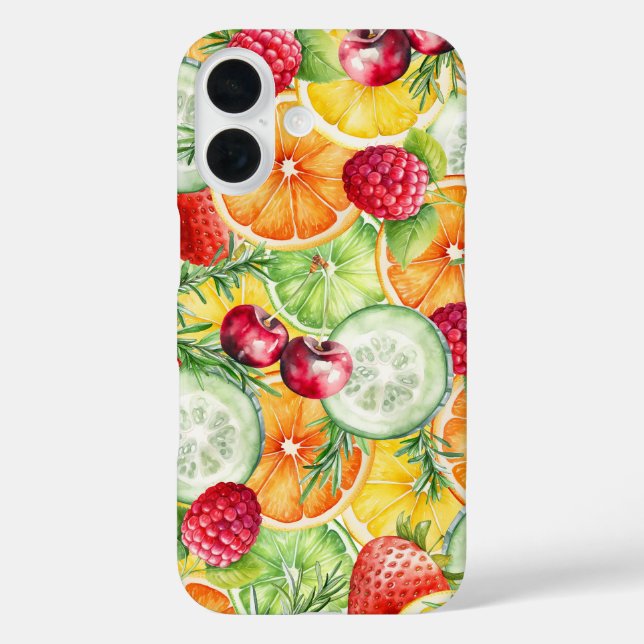 Funda iPhone 16 Fruta de verano acuarela (Reverso )
