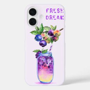Funda iPhone 16 Frutas de bebida Guay de jugo de arándano azul
