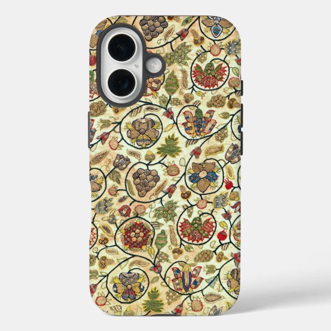 Funda iPhone 16 Frutas y flores de bordado de trabajo de tripulaci (Reverso )