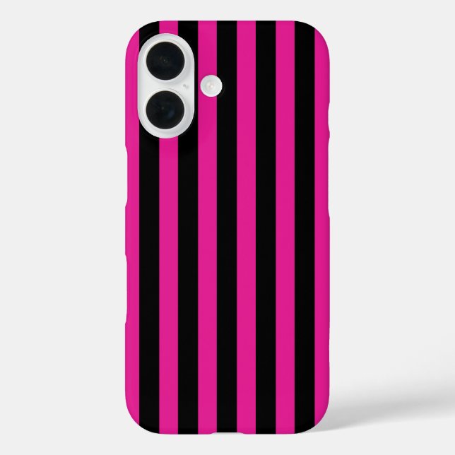 Funda iPhone 16 Fuchsia y rayas de caramelo negro (Reverso )