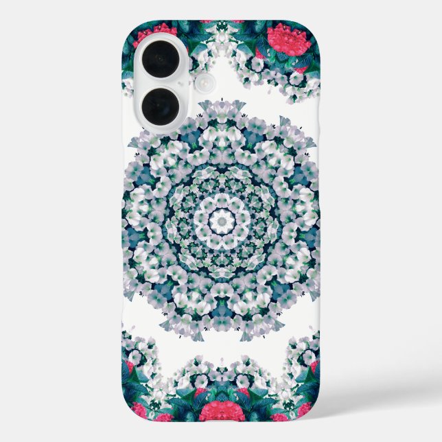 Funda iPhone 16 Fuente de agua del jardín Flores rojas Diseño Mand (Reverso )