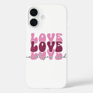 Funda iPhone 16 Fuente de burbujas apiladas "Amor" rosa