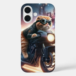 FUNDA iPhone 16 FUNDÁ PARA IPHONE GATO EN MOTOCICLETA