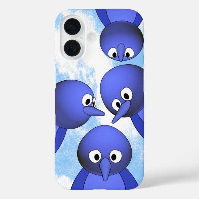 Funda iPhone 16 Funny Blue Birds Personalizado (Reverso )