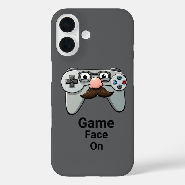 Funda iPhone 16 Funny Game Controller Face Gamer Mustache Personal (Reverso )