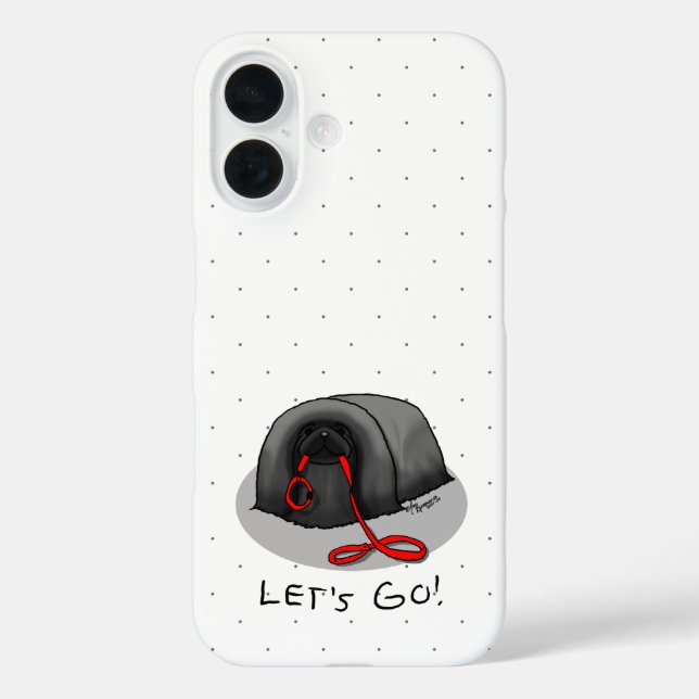 Funda iPhone 16 Funny Let's Go! for a Walk Pekingese Dog (black) (Reverso )