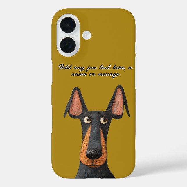 Funda iPhone 16 Funny Perro Doberman Negro Tan Mustard Amarillo (Reverso )