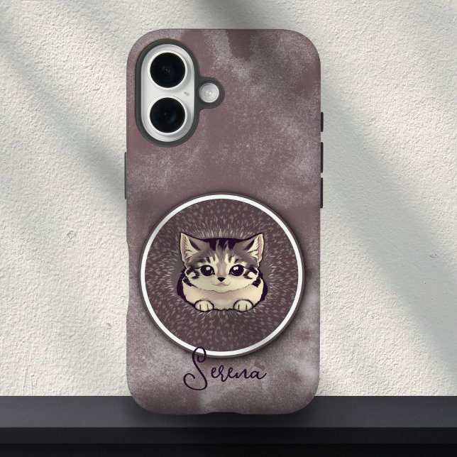 Funda iPhone 16 Fuzzy Black White Peeking Cat Art Custom Name  (Subido por el creador)