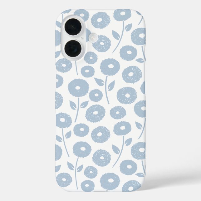 Funda iPhone 16 Fuzzy Flower Rpt Pattern Blue on White (Reverso )