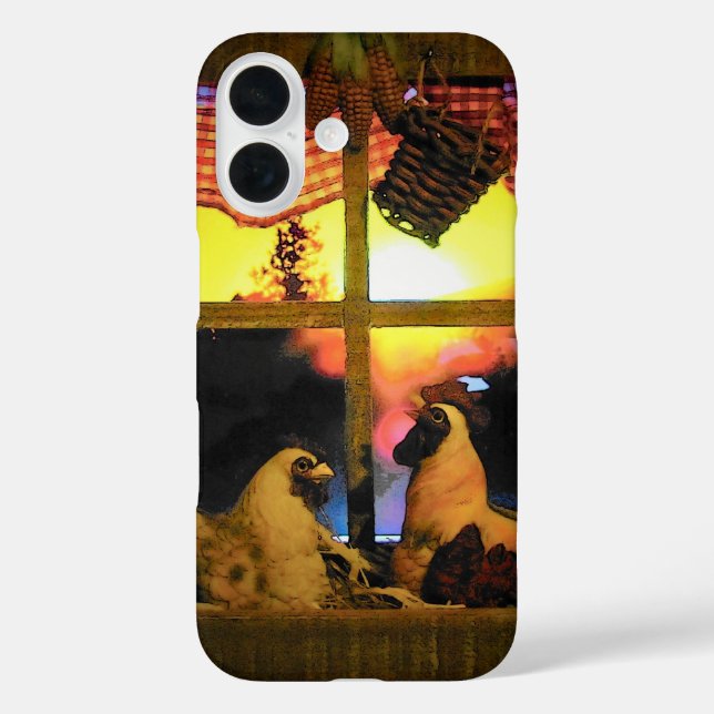 Funda iPhone 16 Gallo y Gallina al Amanecer (Reverso )