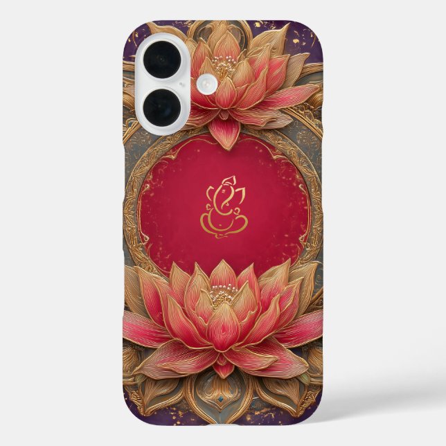 Funda iPhone 16 Gangesh, dios indio del Lotus étnico (Reverso )