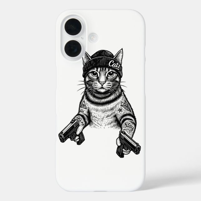Funda iPhone 16 Gangster Cat Tattoo Art | Cool Streetwear Kitty (Reverso )