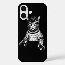 Funda iPhone 16 Gangster Cat Tattoo Art | Cool Streetwear Kitty