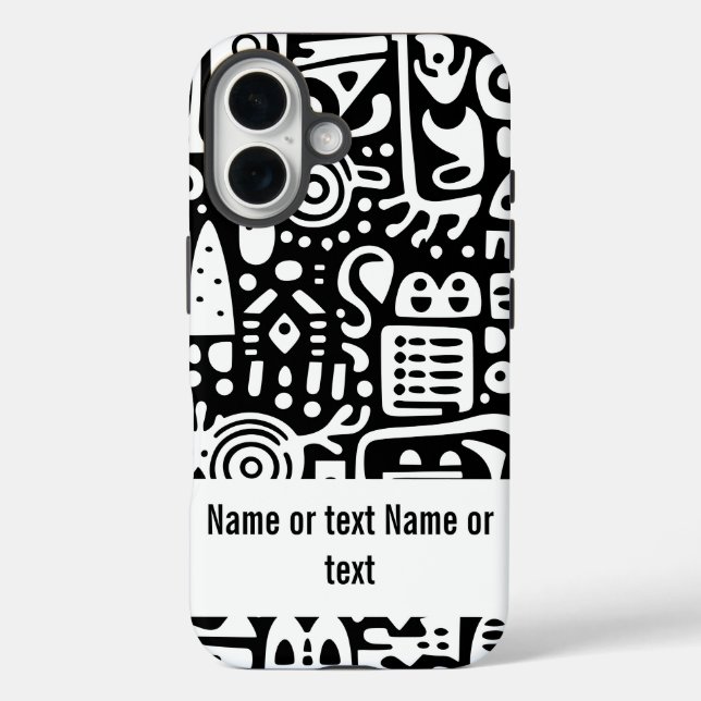 Funda iPhone 16 garabatos en blanco y negro (Reverso )