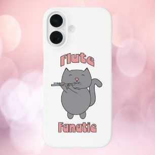 Funda iPhone 16 Gata Gris Fanática de la Flauta Rosa