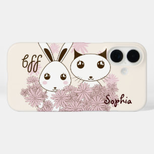Funda iPhone 16 Gatito Adorable y Conejito Mejores Amigos Animales