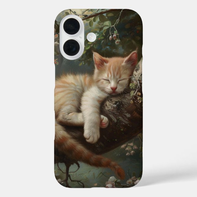 Funda iPhone 16 Gatito durmiendo en una cosecha de árbol (Reverso )