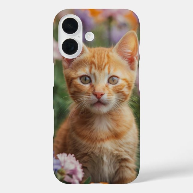 Funda iPhone 16 Gatito juguetón en flores (Reverso )