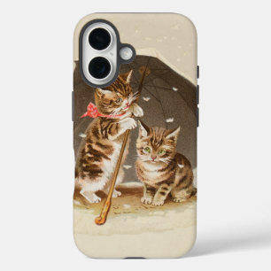 Funda iPhone 16 Gatitos antiguos bajo paraguas arte de gato antigu