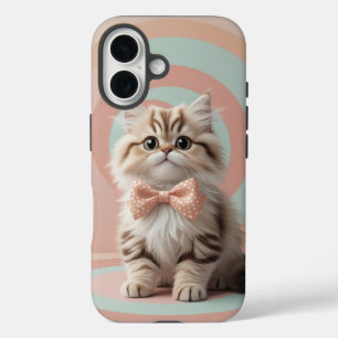 Funda iPhone 16 Gato adorable con el compás de amarre sobre el pas
