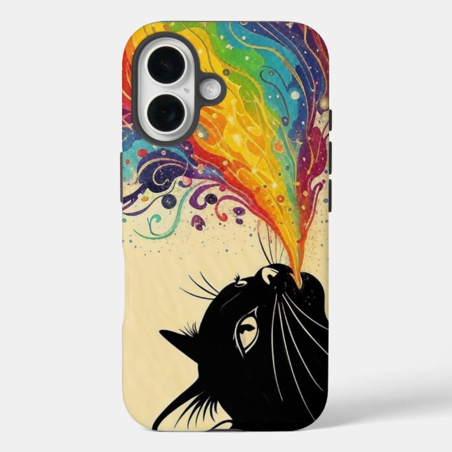 Funda iPhone 16 Gato arcoíris (Reverso )
