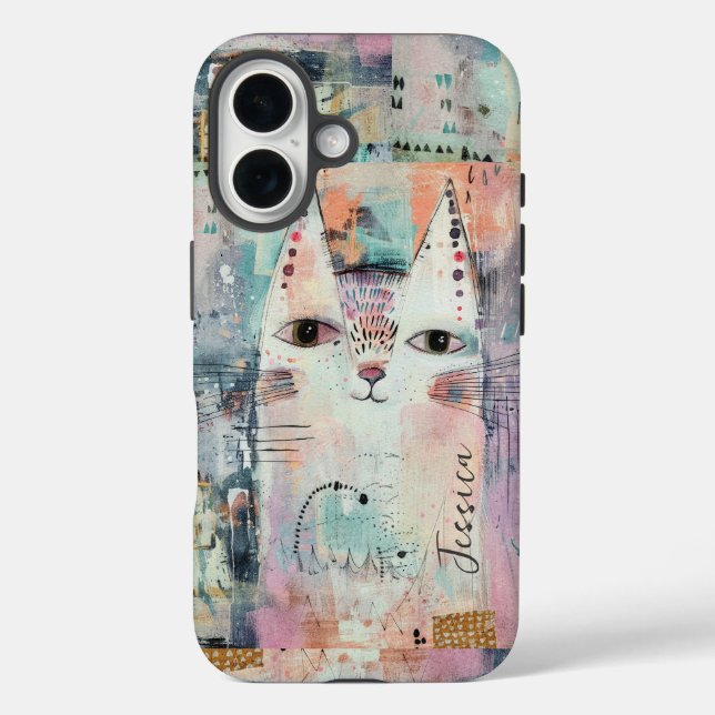Funda iPhone 16 Gato Blanco Adorable (Reverso )