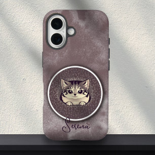 Funda iPhone 16 Gato blanco negro difuso asomándose Arte nombre pe