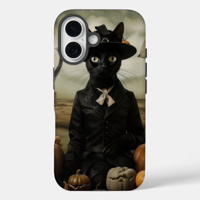 Funda iPhone 16 Gato Bruja con Calabazas  (Reverso )