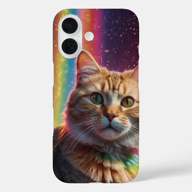 Funda iPhone 16 Gato de arcoiris mágico (Reverso )
