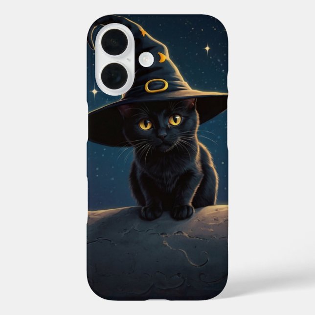 Funda iPhone 16 Gato de bruja en la luna (Reverso )