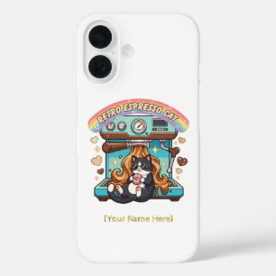 Funda iPhone 16 Gato de café espresso retro barista de café person