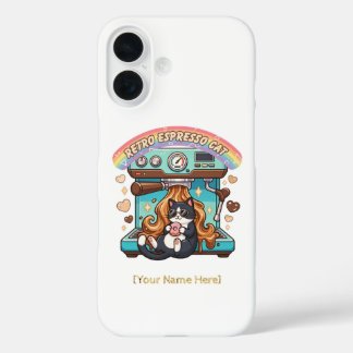 Funda iPhone 16 Gato de café espresso retro barista de café person