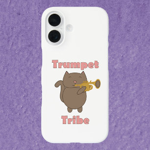 Funda iPhone 16 Gato de Dibujos Animados Adorable Tocando Trompeta