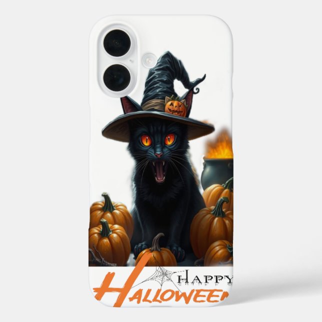 Funda iPhone 16 Gato de Halloween  (Reverso )