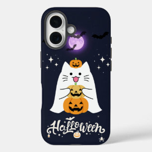Funda iPhone 16 Gato de Halloween a la luz de la luna: Noche espel