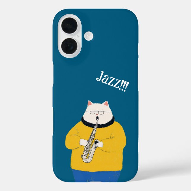 Funda iPhone 16 Gato de jazz, personalizado (Reverso )